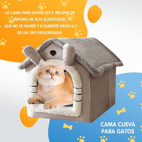 Niche douillette pour chat et petit chien, maison intérieur confortable avec toit et oreilles décoratives, grise (1/5)