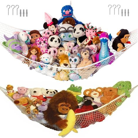 1.2x1.2x1.8m Lot de 2 hamacs en filet pour jouets - Hamac pour animaux en peluche - Filet de rangement en maille élastique solide de qualité supérieure (1/5)