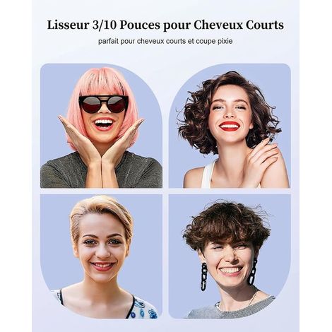 Mini Lisseur Cheveux Courts, Fer à Lisser et Boucler Pouce pour Frange, Racines, Cheveux Fins et Courts, Températures 90-220°C, Chauffage Rapide, Double Voltage Voyage (1/4)
