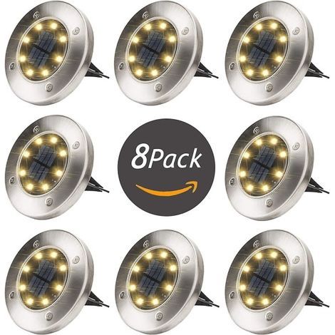 Lampes solaires d'extérieur à 8 LED, lampes de sol solaires, lampadaires d'extérieur, éclairage de jardin, IP65 (8 blanc chaud) - FY --AquaForge