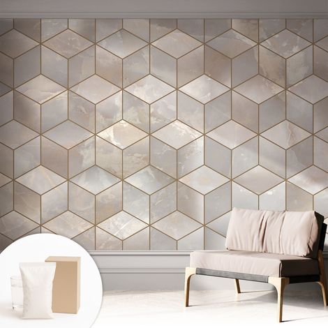 Papier peint intissé décoratif pour salon chambre et cuisine Facile à poser avec colle Mosaïque géométrique 312x219 cm (1/5)