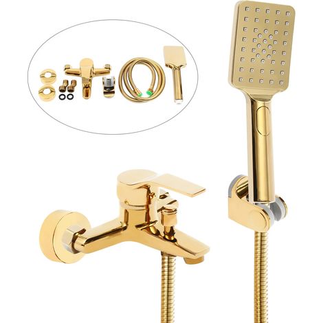 Gold Wannenarmatur Badewannen Armatur Wasserhahn-Dusche Set Bad Duscharmatur mit Handbrause (1/5)