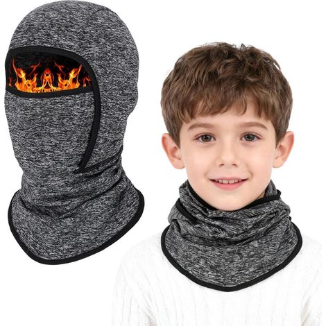 Kinder Sturmhaube Thermo Fleece für 4-12 Jahre, winddicht, warm, Skimaske, Radfahren, unter Helm, Dunkelgrau (1/5)