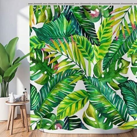 Rideau de Douche Feuilles Tropicales 180x180, Banane Verte Feuilles de Palmier Rideau de Douche Jungle Plante botanique Rideau de Baignoire Imperméable Polyester Tissu Lavable Rideau de Bain (1/4)