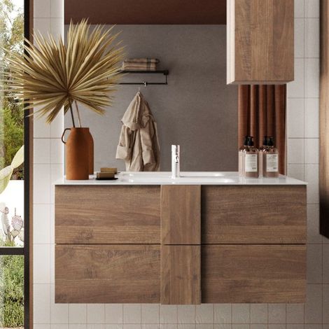 Meuble suspendu salle de bain en bois + vasque 80cm TERRA (1/4)