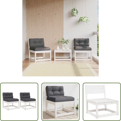 Holzsofa - Gartensofas mit Kissen 2 Stk. Weiß Massivholz Kiefer (1/5)