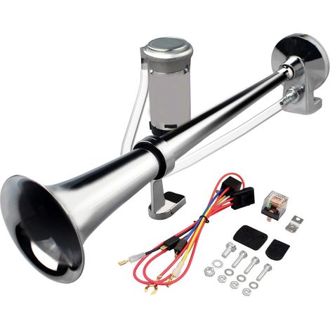 12 V 150 dB Drucklufthupe, 45 cm Chrom-Zink-Lufthupe mit Einzeltrompete für LKWs mit Kompressor für alle 12 V-Fahrzeuge, LKWs, Züge, Boote, Autos. Der Strom sollte über 15 A liegen. (Silber)
