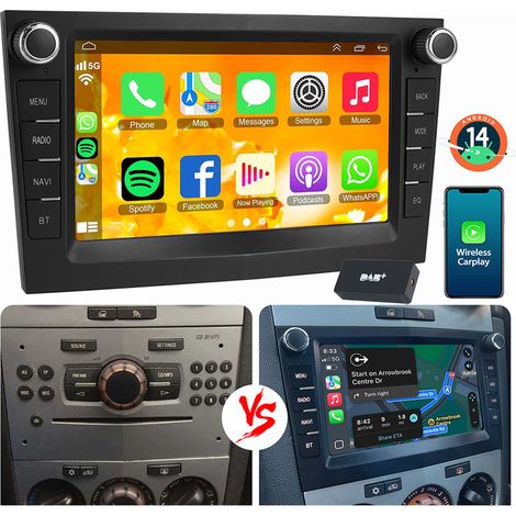 1+32G pour Opel Corsa C/D Zafira B Astra G H Vivara Combo Signum Vivaro Android 14 Autoradio Carplay noir+DAB