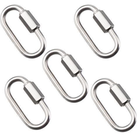 12Pcs Connecteus apides en Acie Inoxydable à vis M4 Maillon apide en Acie Inoxydable D Fome Mousqueton Maillons de Chaîne pou extéieu/intéieu (1/5)