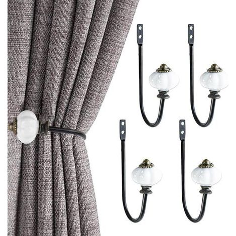 4 Pcs Crochets Rideaux, Vintage Attache Rideau Mural, Forme de U Supports à Rideaux, Métal Crochet pour Rideaux, Drilled Embrase de Rideaux pour Le Salon, Chambre Salle de Bain Cuisine(Noir) (1/5)