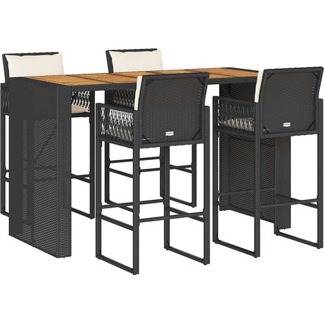 Maison Exclusive - Set Bar da Giardino 5 pz con Cuscini Nero in Polyrattan Acacia (1/5)