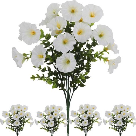 Cinque mazzi di fiori artificiali con fogliame verde, perfetti per decorare il portico - bianchi. (1/5)