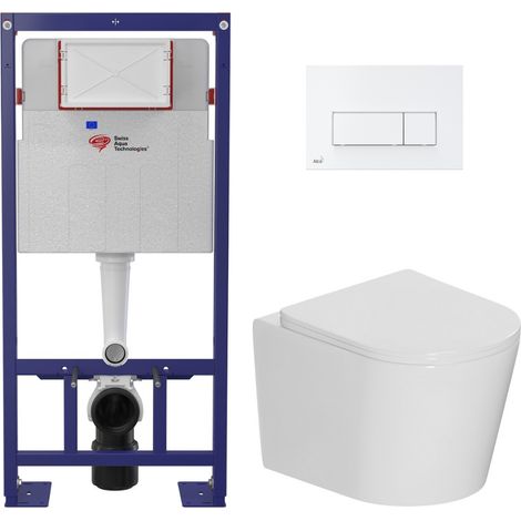 Swiss Aqua Technologies – Pack WC bâti-support autoportant – WC suspendu sans bride 53,5 cm – Abattant SoftClose – Plaque blanche – SMARTCETOR4 (1/5)
