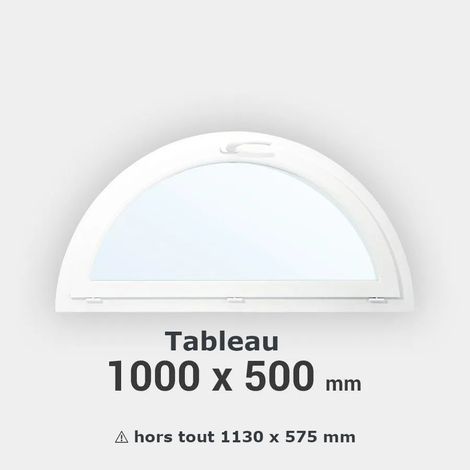 Fenêtre demi-lune PVC blanc à soufflet H 50 x L 100 cm tableau pour pose en neuf (1/2)