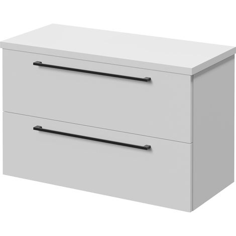 Napoli 390 Gloss White 800mm Wall Mounted 2 Drawer Vanity Unit for Countertop Basins - 800mm - Matt Black 480mm Handle