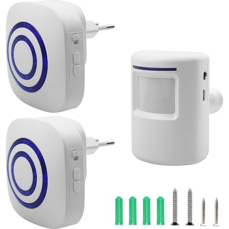 Alarme de passage sans fil, sonnette de magasin avec système d'alarme sans fil comprenant 2 récepteurs électroniques enfichables, 1 détecteur de mouvement PIR, détecteur de passage, système d'alarme (1/5)