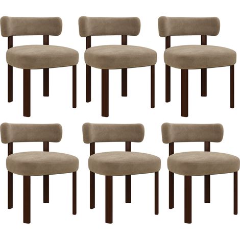 6er-Set Esszimmerstühle aus Massivholz, klares und warmes Design, abgerundete Rückenlehne für optimalen Komfort, Khaki (1/5)