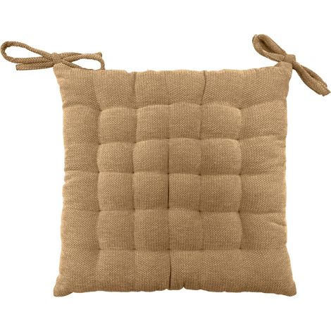 Galette de chaise matelassée en velours chenille avec liens Marron 38x38 cm (1/4)
