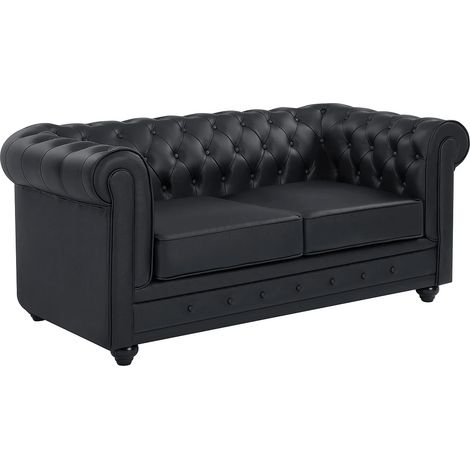 Canapé 2 places en cuir de buffle noir CHESTERFIELD (1/5)