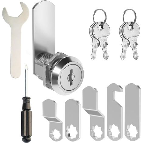 Serrure de boîte aux lettres de 20 mm, livrée avec 5 plaques de serrure différentes, 4 clés de serrure d'armoire, portes d'armoire, serrure de boîte aux lettres, serrure à levier pour boîtes aux (1/5)