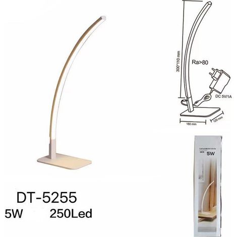 Wisdom - Lampada Da Scrivania Led 5 Watt Lineare Curvo Design Moderno Per Tavolo Dt-5255 -