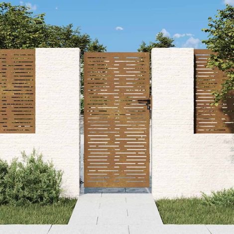 Portail de jardin-Portillon de jardin 85x200 cm acier corten conception de carré (1/5)