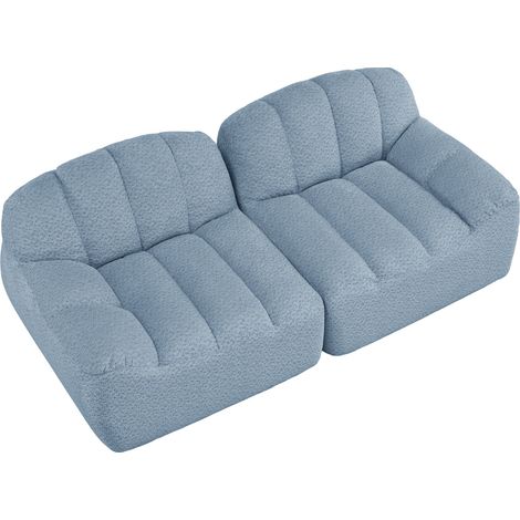 Canapé modulaire sans armature 2 places, forme coquillage, coussins d’assise profonds, canapé pour salon et appartement, aucun montage requis, bleu (1/5)