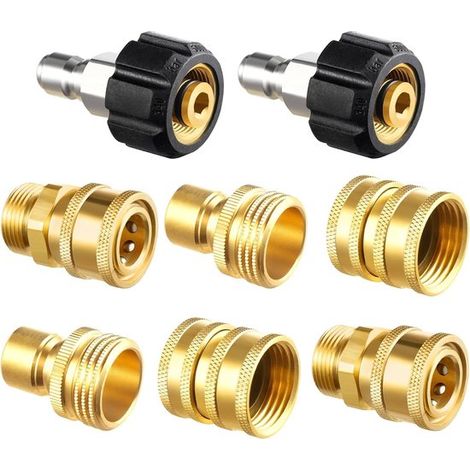 Set di adattatori per idropulitrice ad alta pressione - Attacco rapido M22 da 14 mm - 3/8 di pollice - 3/4 di pollice (1/5)