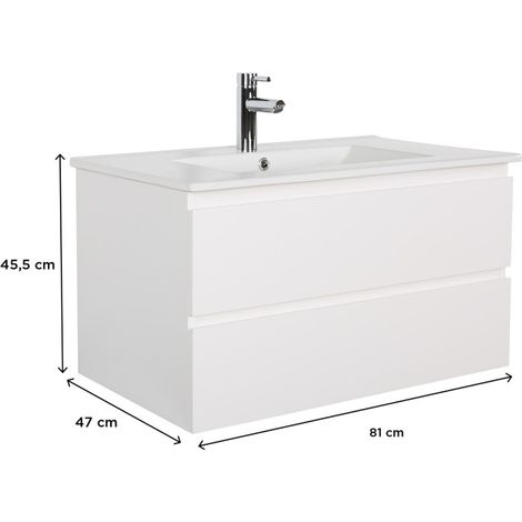 Mob-In – Meuble vasque simple 80 cm – Plan en céramique – 2 tiroirs avec fermeture progressive – Panneau de particules mélaminé — vue 3