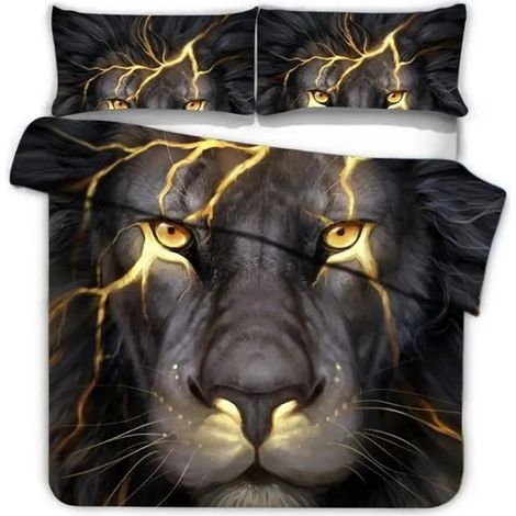 Ensemble de literie 3 pièces, motif animaux sauvages, coloré, polyester, pour chambre à coucher Lightning Lion 140x210 2 pièces (1/2)
