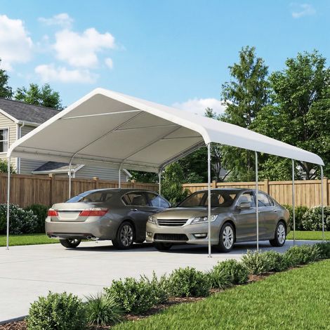 Carpa Garaje Portátil 5x6 m con Estructura de Acero Galvanizado Impermeable Anti-UV Cobertizo para Herramientas Crema