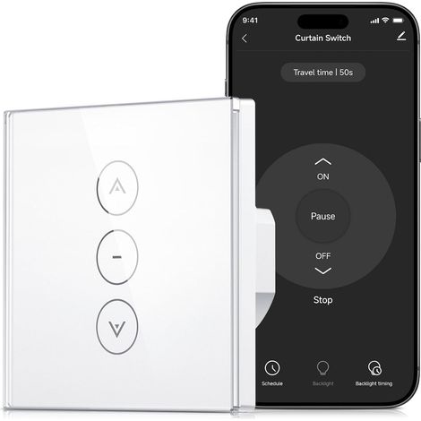 Commutateur Volet Roulant Connecté WiFi, Interrupteur Intelligent pour Rideau Compatible avec et Home, Minuterie Programmable, Écran Tactile en Verre, Fil Neutre Requis (1/5)