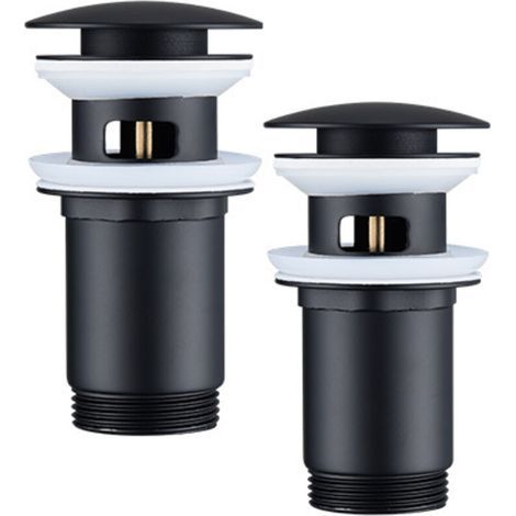 Homelody – Bonde de lavabo pop-up noire avec trop-plein automatique – Acier inoxydable et laiton – Ø44-46 mm – Installation à encastrer – Vidage G1'1/4 (1/5)