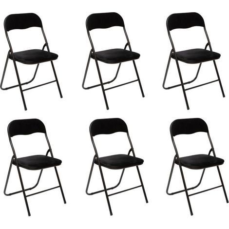 Chaise pliante en velours noir - Lot de 6 chaises pliables - Livraison gratuite (1/5)