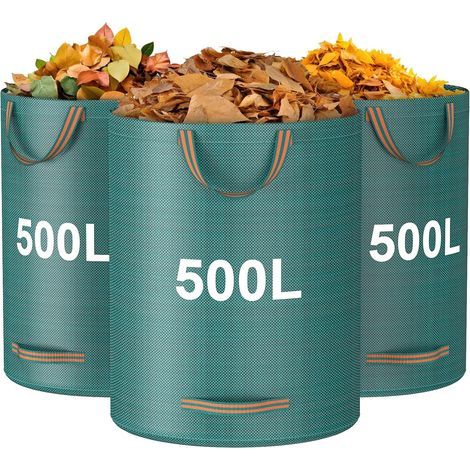 Wiederverwendbare Gartenabfallsäcke, 132 Gallonen (ca. 500 Liter), Rasen- und Laubsäcke, 3er-Pack, robuste Gartensäcke mit verstärkten Griffen, Laubsäcke für Campingausflüge (1/4)