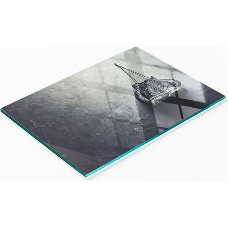 Tabla de cortar de cristal para cocina con estampado de guantes de boxeo, 80x52 cm.