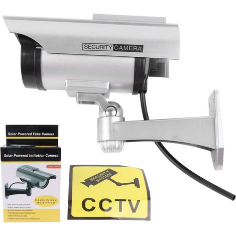 Solar-powered fake security camera simulator with flashing LED light for home or business office (1/5)
