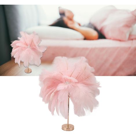 Lampe de table en plumes d'autruche, lampe de table moderne et créative en plumes d'autruche, lampe décorative romantique rechargeable, lampe de chevet nordique, rose (1/5)
