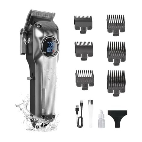 Tondeuse à cheveux professionnelle, réglable, tondeuse barbe pour homme, avec affichage LED, 6 peignes de guidage, rechargeable, homme Noir - (1/5)