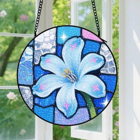 Suspension en vitrail - Attrape-soleil élégant coloré unique, décoration fenêtre jardin, cadeau Anniversaire pour femme, homme, épouse, amie 9cm (1/5)