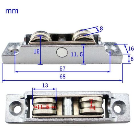 Perno in metallo da 12 mm, rulli a doppia puleggia per finestre e porte scorrevoli, puleggia in lega di zinco rinforzata, fondo piatto, doppia puleggia regolabile, telaio esterno (1/4)