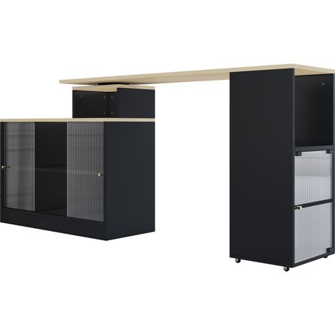Table de bar extensible noire avec rangement, table bistrot mobile et pivotante (1/5)