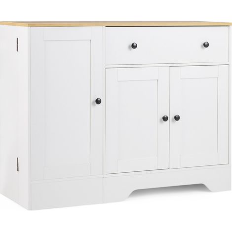 Meuble de service avec rangement 105 cm, 3 portes, tiroir et étagères pour salle à manger - blanc (1/5)