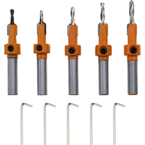 Foret à cône torsadé en alliage 2.8/3/3.2/3.5/4mm, ensemble d'outils de chanfreinage du bois avec clé hexagonale 5 pièces (1/5)