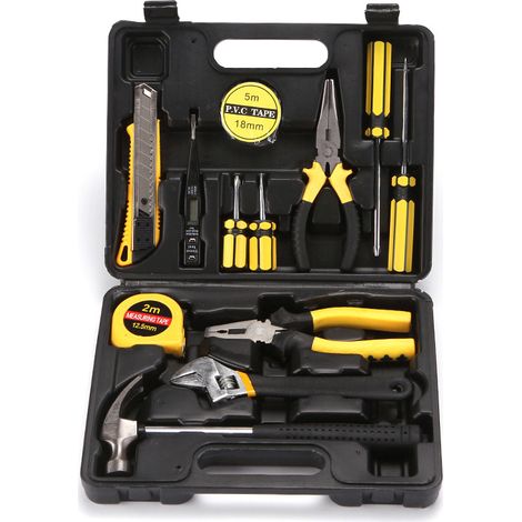 Kit Outils Maison et Voiture Complet - Clé, Marteau, Tournevis & Stylo Testeur Électrique pour Réparation Automobile et Bricolage-x