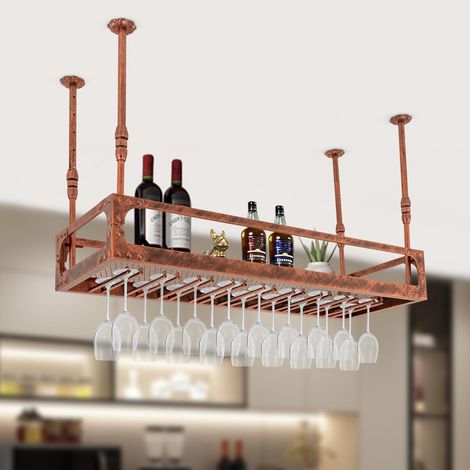 100x35cm Bronze Industrial Vintage Bar schwimmende Regal, Bar schwimmende Regale für Wand, Decke montiert hängenden Weinflaschenhalter, Regal Champagner Glas Rack