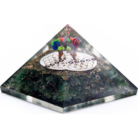 Pyramide Orgonite - Acawnnturine Verte et Fleur de Vie - 70 mm- Vendu par 1 (1/2)