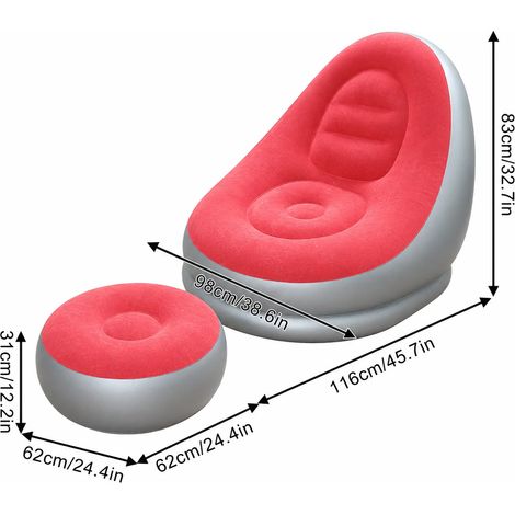 (Rose) Ensemble pouf gonflable portable et repose-pieds, doux et floqué, adapté à la chambre familiale. (1/5)
