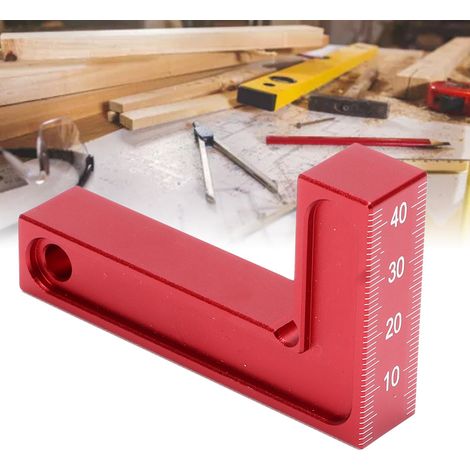 Petite règle rouge en forme de L graduée, outil de marquage fixe, en alliage d'aluminium, pour le travail du bois. (1/5)