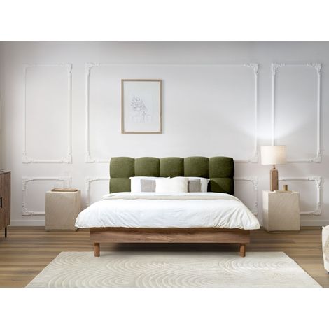 BOBOCHIC - Lit KUMO tissu lisse lattes massives pieds en bois naturel 160x200 Vert (1/5)